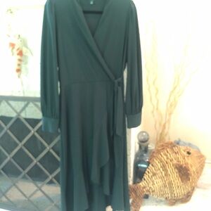 Elegant Forest Green Wrap Dress